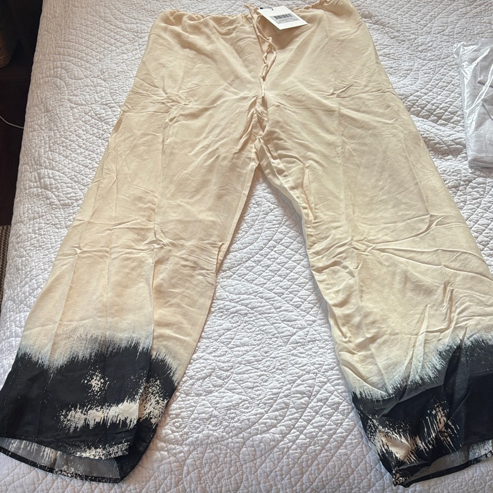 Cream and Black Printed Pants
